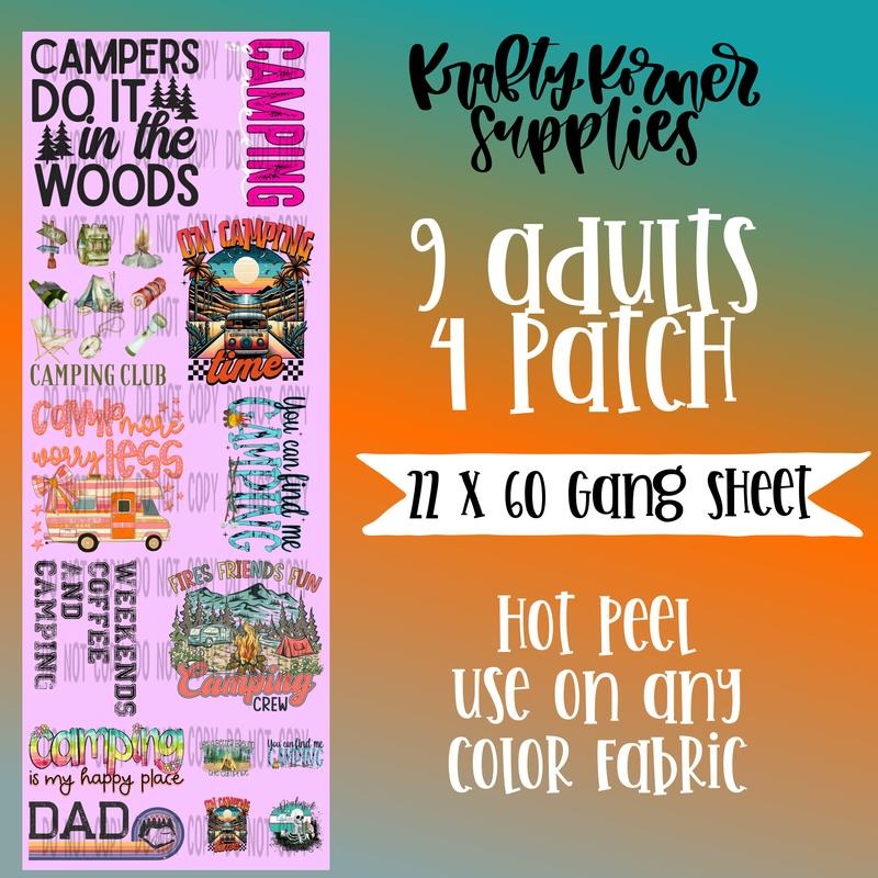 Camping DTF Transfer Gang Sheet, 22 x 60