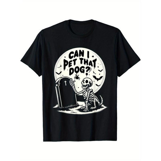 Can I Pet That Dog Halloween - Skeleton Pet Dog Gift Men's T-Shirt made in usa
