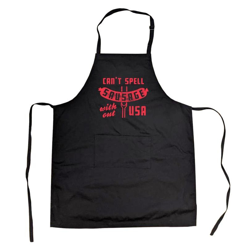Can't Spell Sausage Without USA Cookout Apron Funny 4th Of July Cookout Kitchen Smock Funny Aprons Patriotic Apron Funny...
