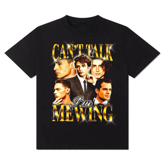 Can't Talk I'm Mewing T-Shirt! Cotton Casual Crew Neck Slim-fitting Plain Floral Striped Black Menswear Soft 3000 BC clothes