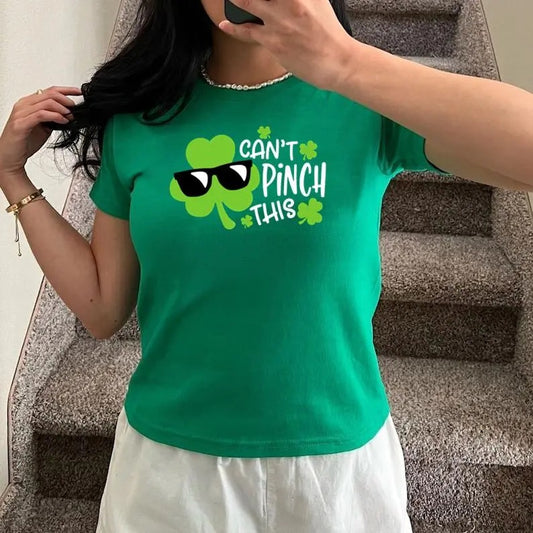 Can_t Pinch This Baby Tee, Cute Shamrock With Sunglasses Shirt, St Patrick's Day Shirt, St Patty's Lucky Women Shirt, Cool Shamrock Shirt, Y2K 2000's Style, Streetwear Style