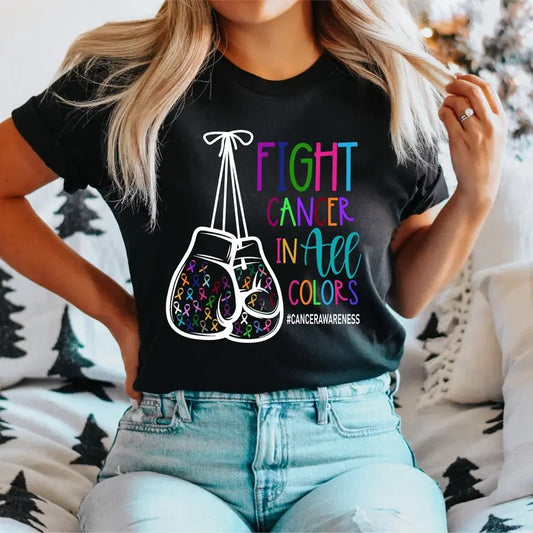 Cancer Awareness Ribbon T-Shirt, Cancer Survivor Shirt, Cancer Support Tee, Cancer Warrior Gift Tee, Fight Cancer In All Colors Boxing Shirt.