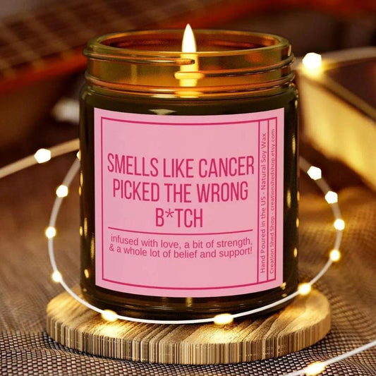 Cancer Survivor Candle Gift, Cancer Picked The Wrong B*tch, Funny Candle,Cancer Warrior,  Patient Support Care Gift