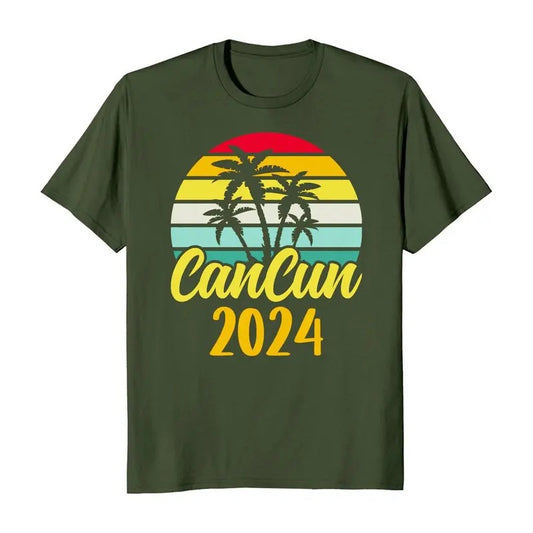 Cancun 2024 Mexico Vacation Trip Men's T-Shirt Casual Crewneck