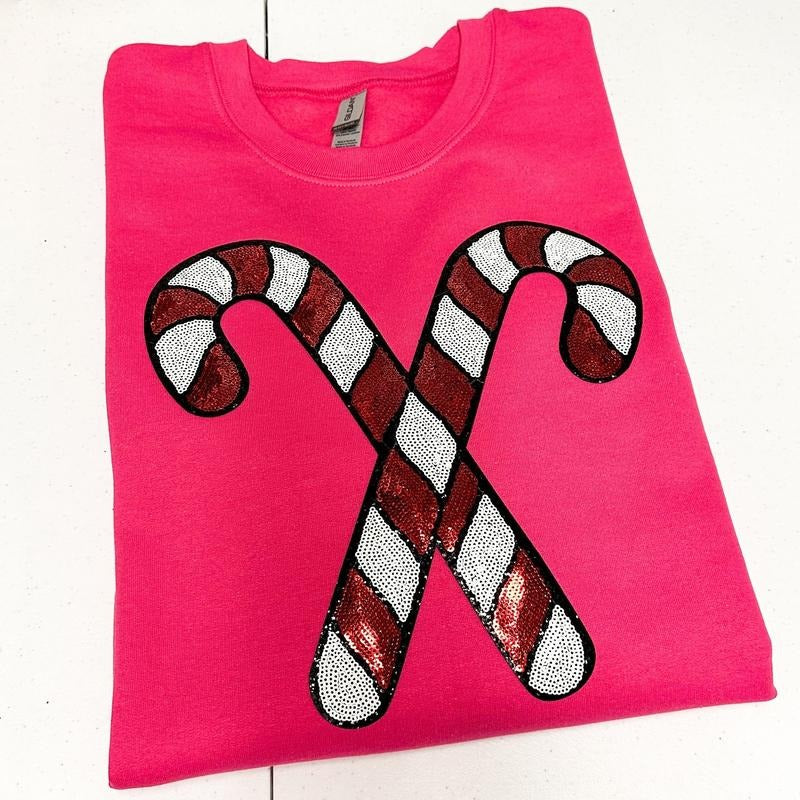 Candy Cane Christmas Patch Sweatshirt --- HOT PINK