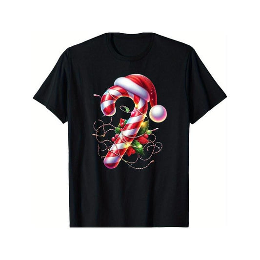 Candy Cane Crew Christmas Lights Family Matching T-Shirt for Men Women, Christmas Halloween New year Thanksgiving day Gift for Men Women Dad Mom Friend, Unisex Soft Fabric 100% cotton Black Tee Made in USA