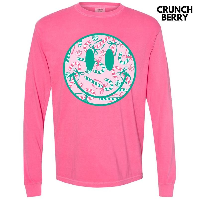 Candy Cane Happy Face Long Sleeve Comfort Colors T-Shirt 'NLB'