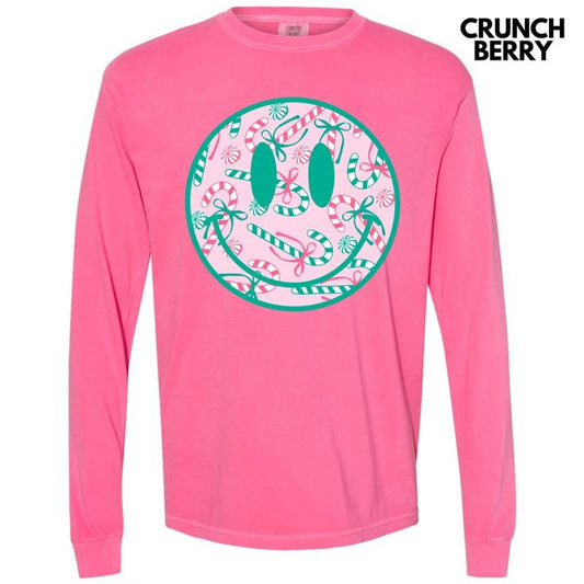 Candy Cane Happy Face Long Sleeve Comfort Colors T-Shirt 'NLB'