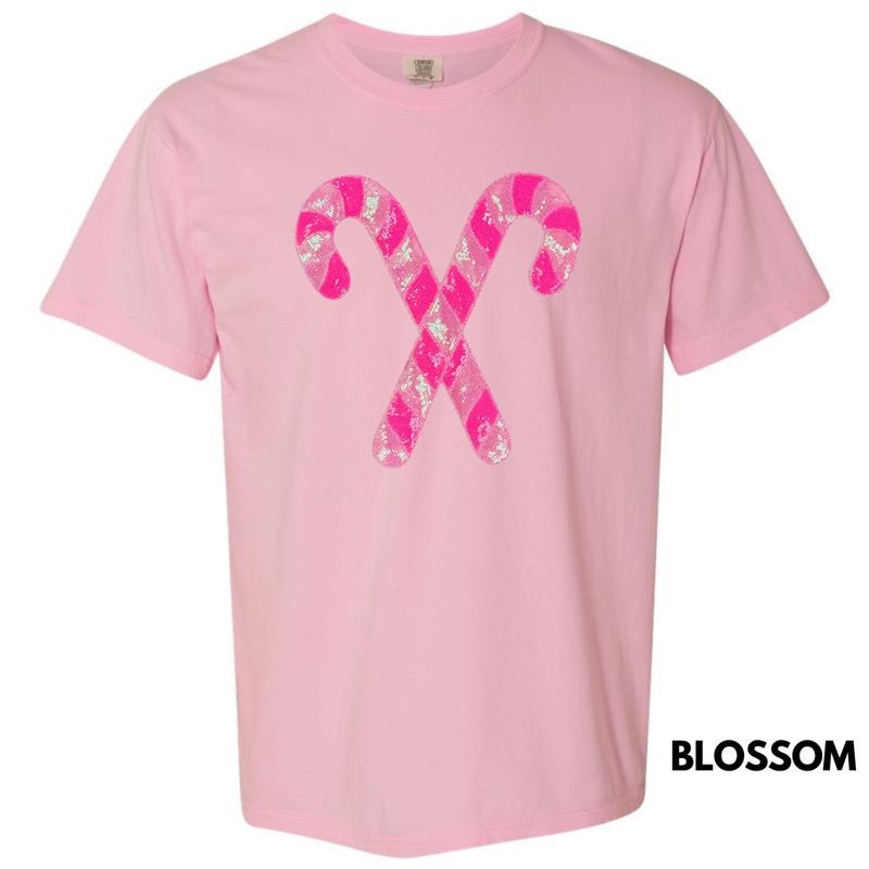 Candy Canes Pink Sequin PATCH Comfort Colors T-Shirt Hoodie, Sweatshirt | DripVista.com