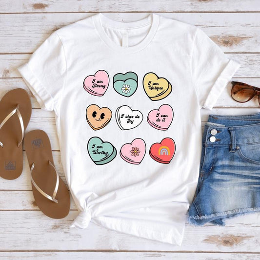 Candy Valentine Shirt, Valentine's Day T-shirt, Conversation Shirt For Woman And Girlfriend, Cute Hearts Shirt, Gift For Her. heartmapprintsummertee