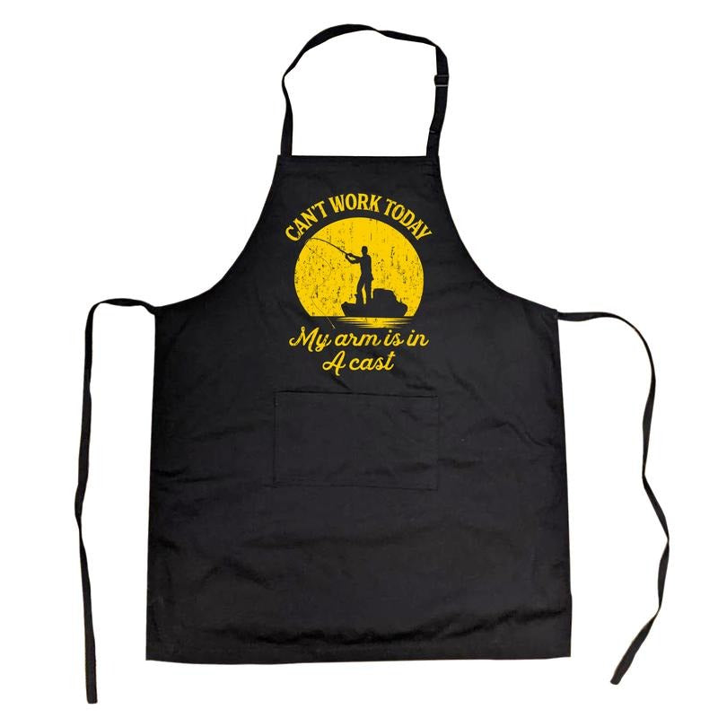 Cant Work Today My Arm Is In A Cast Funny Fishing Lovers Novelty Cooking Utensils Funny Aprons Office Apron Funny Fishing Cover Novelty Cooking Aprons for Men Black -