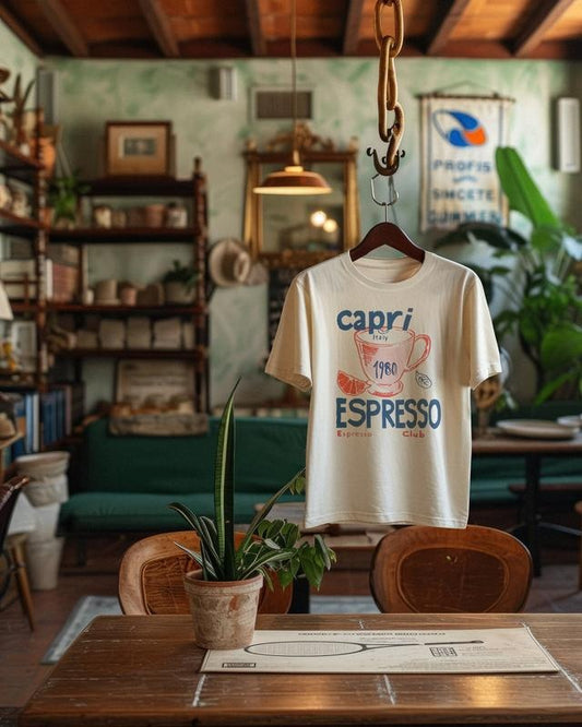 Capri Italy Espresso Club 1980 Graphic Tee - Soft Vintage Cotton Unisex T-Shirt, Italian Cafe Style Shirt