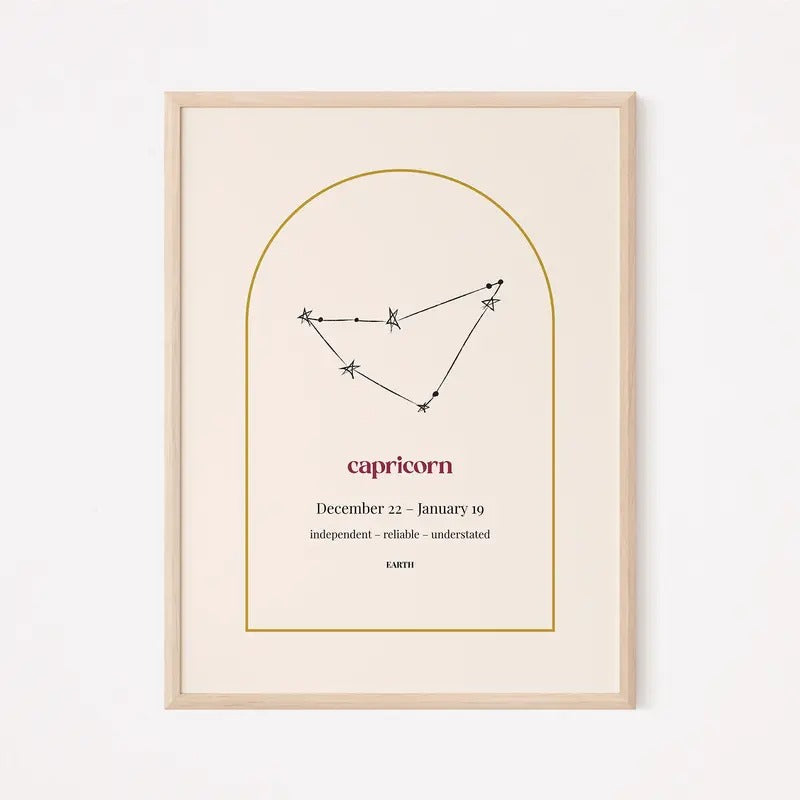 Capricorn Minimalist Beige Zodiac Poster, Sophisticated Horoscope Art, Constellation, and Astrology-inspired Star Sign...