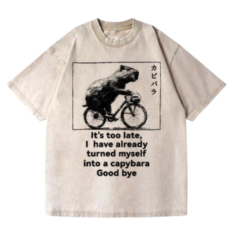 Capybara Vintage Wash Japanese Design T-Shirt, Funny Anime Graphic Tee Shortsleeve Comfort Top