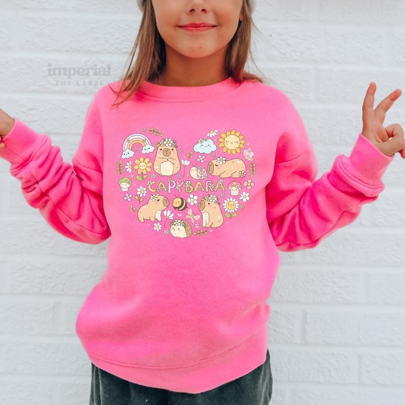 Capybara Youth Sweatshirt and Kid's Comfort Colors T-Shirt, Funny Animal Crewneck, Cute Capybara Pullover, Cozy Kids...