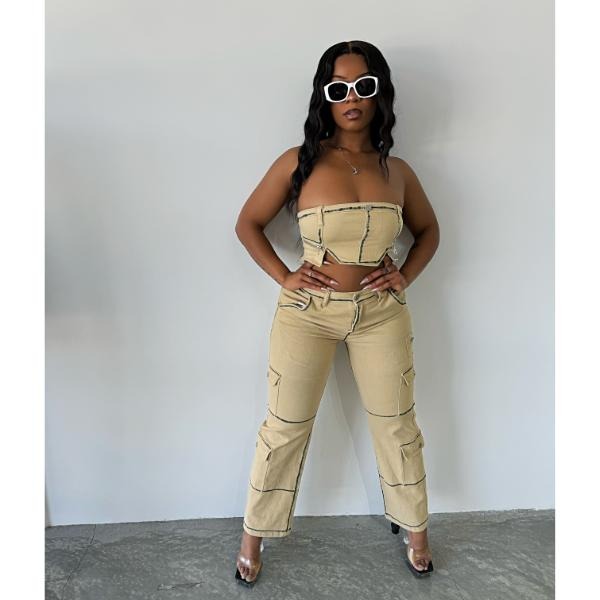Cargo Denim Women Pants - High-Waisted, Fitted, Cargo Style, Stretchy Fabric T-Shirts, Hoodie, Sweatshirt | DripVista.com