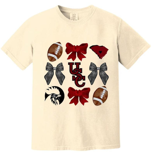 Carolina Gamecocks Retro Groovy Unisex T-shirt, NCAA SC Football Coquette Bow Tee in Red Black USC - Classic 100% Cotton Tee  Menswear