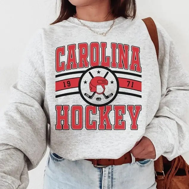 Carolina Hockey Sweatshirt, Trendy Vintage Style Carolina Hockey Crewneck, Game Day Shirt, Hockey Gift Fan Hoodie
