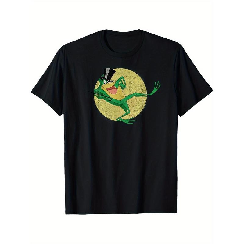 Cartoon Frog With Hat Pattern T-shirt For Men, 100% Cotton Crew Neck Short Sleeve Tee, Male's Casual Street Fashion made...