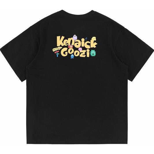 Cartoon Letter Back Printed Loose Top Cotton Skin Feeling Casual Simple Short Sleeve T-shirt Men and Women Same Style