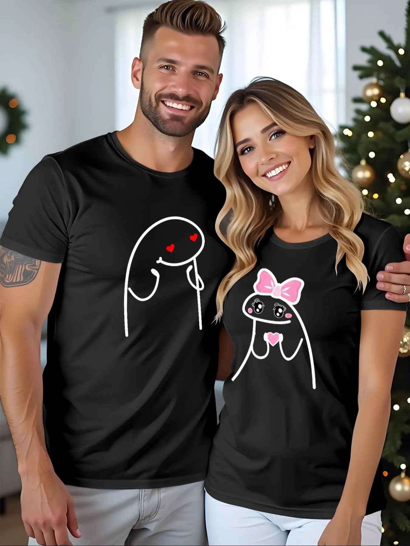 Cartoon Print Couple Tee, Casual FOG Comfortable Round Neck Short Sleeve T-shirt for Daily Wear, Couple Clothing for...