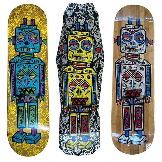 Carve Forever! Robot Woodcut Skateboard Deck