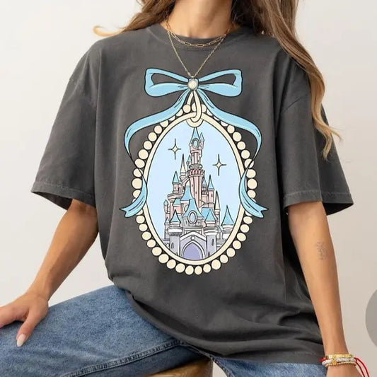Castle With Blue Coquette Shirt, Princess Castle Sketch Shirt Magic Shirt
