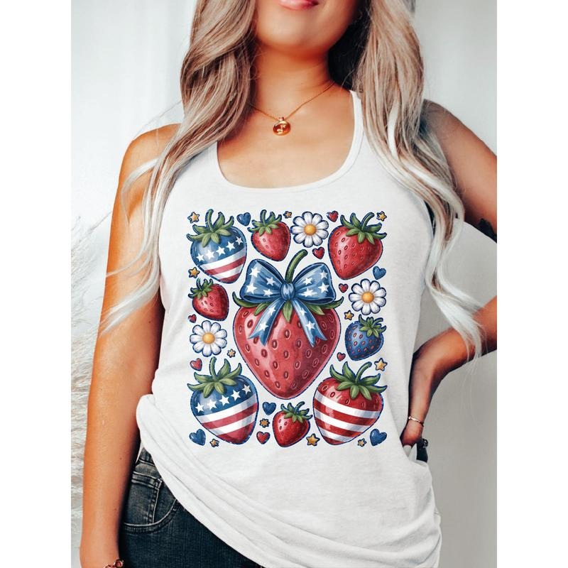 Casual - stylish Tank Vest: American - styled Strawberries Surrounded by Daisies Gunpla brand Hearts style 02 T-Shirts,...