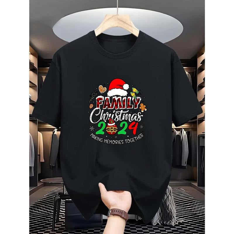Casual Comfy Men's Crew Neck Tees, Merry Christmas Print T-shirts For Summer Made in USA Hoodie, Sweatshirt | DripVista.com