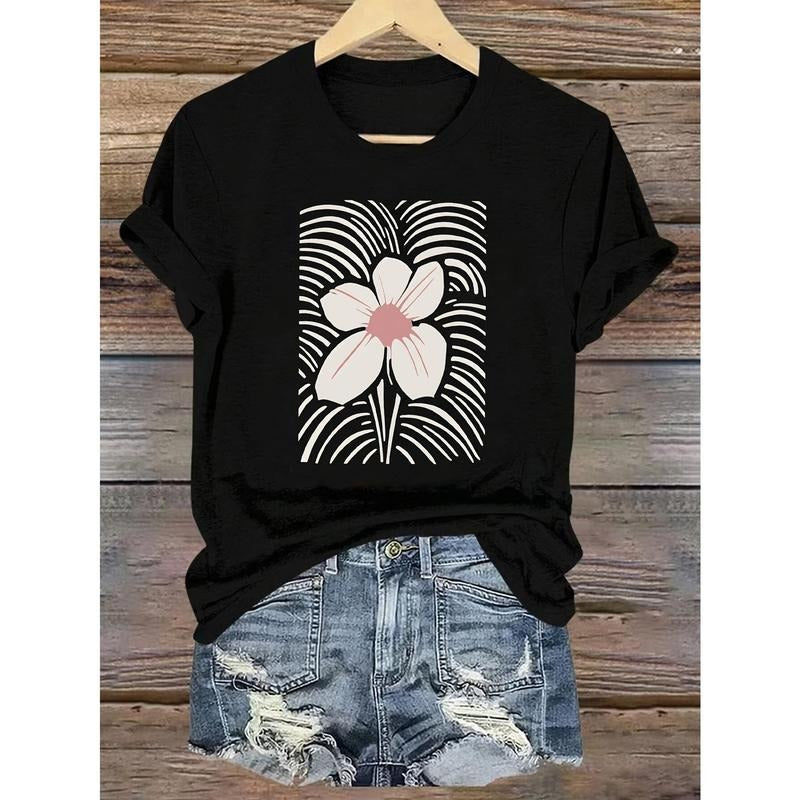 Casual Short-Sleeved T-Shirt with WB shield Floral Pattern for Spring Gunpla brand Summer