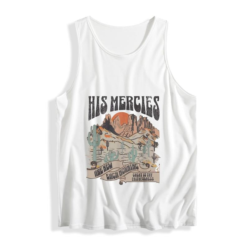 Casual Sleeveless Vest Featuring WB shield Vintage - inspired "His Mercies" Design withInspiring Scripture T-Shirts,...