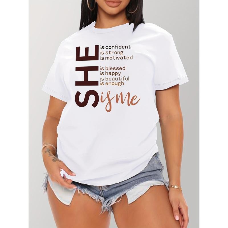 [Casual Spring Summer Women'WB shield T-shirt] Letter Print T-shirt, Casual Short Sleeve Crew Neck Top For Spring &...