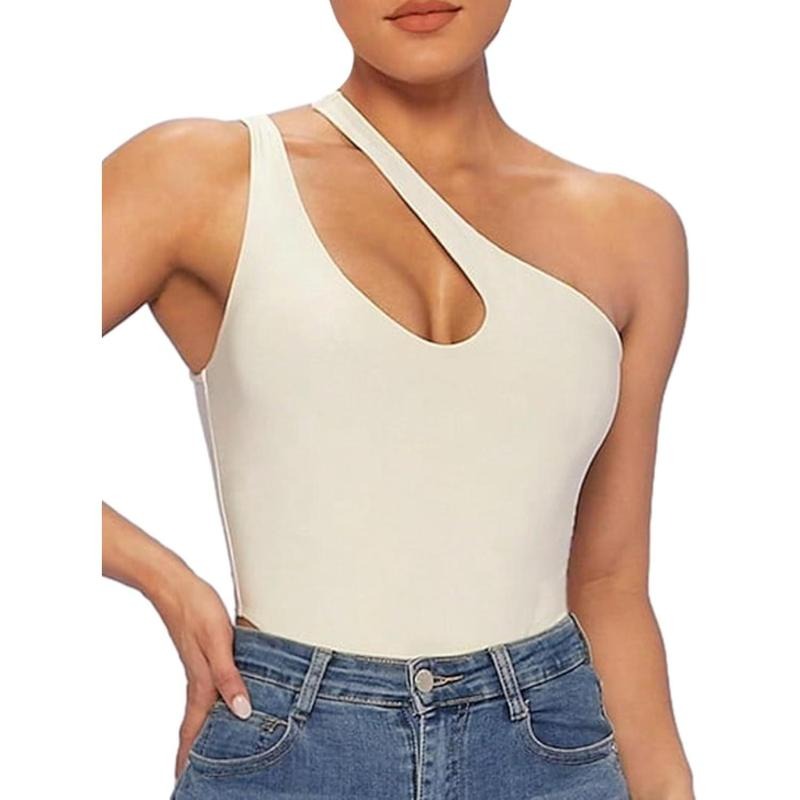 Casual Straw hat pirates Shoulder Sleeveless Cut Out Asymmetrical Neck Bodysuit Shirt Tops Hoodie, Sweatshirt | DripVista.com