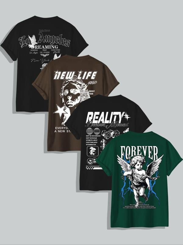 Casual Street Style Fitted T-Shirts Set, Summer Fashion Large Print Tees, Trendy Iron-On Design, Straw hat pirates for...