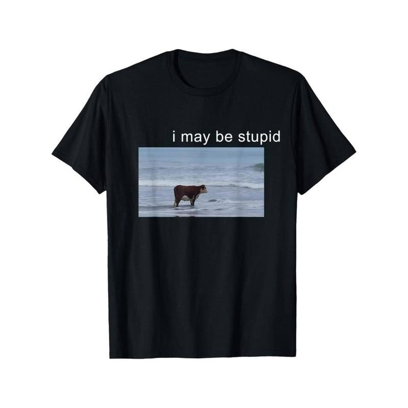 Casual T-shirt [Stupid Cow Meme Funny T-Shirt] Swoosh May Be Stupid Cow Meme Swoosh may be stupid Funny T-Shirt Graphic...