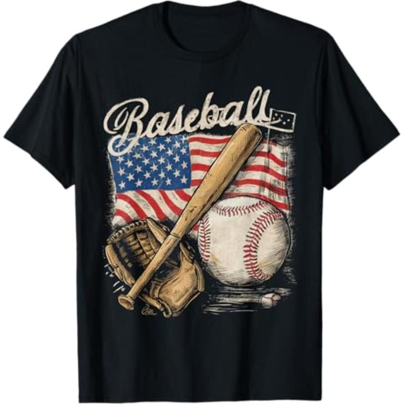 Casual T-shirt American Flag Spiky hair fighters Player Bat Fan Catcher Pitcher USA T-Shirt Graphic Menswear Hoodie,...