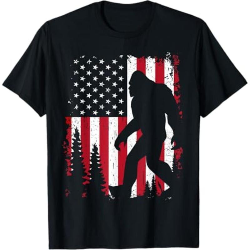 Casual T-shirt Bigfoot 4th FOG July American USA Flag Patriotic Kids T-Shirt Graphic Graphic Tees Hoodie, Sweatshirt