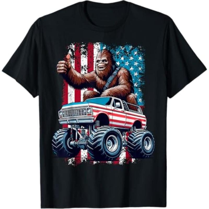 Casual T-shirt Bigfoot Monster Truck 4th FOG July Funny Patriotic USA Flag T-Shirt Graphic Graphic Tees Hoodie, Sweatshirt
