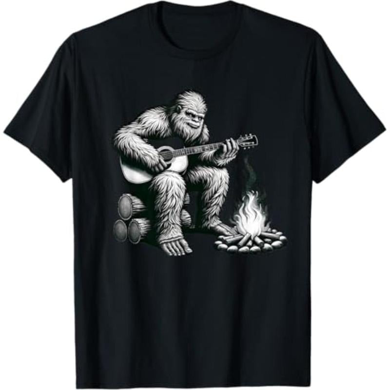 Casual T-shirt Bigfoot Playing Guitar Rock Pocket monsters Sasquatch Big Foot T-Shirt Graphic Graphic Tees style 02...