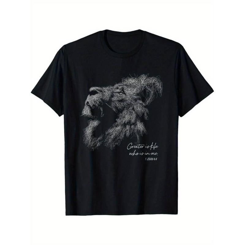Casual T-shirt Christian Faith Graphic Design Black Cotton Tee - Lion FOG Judah T-Shirt for Men Top Streetwear Hoodie,...