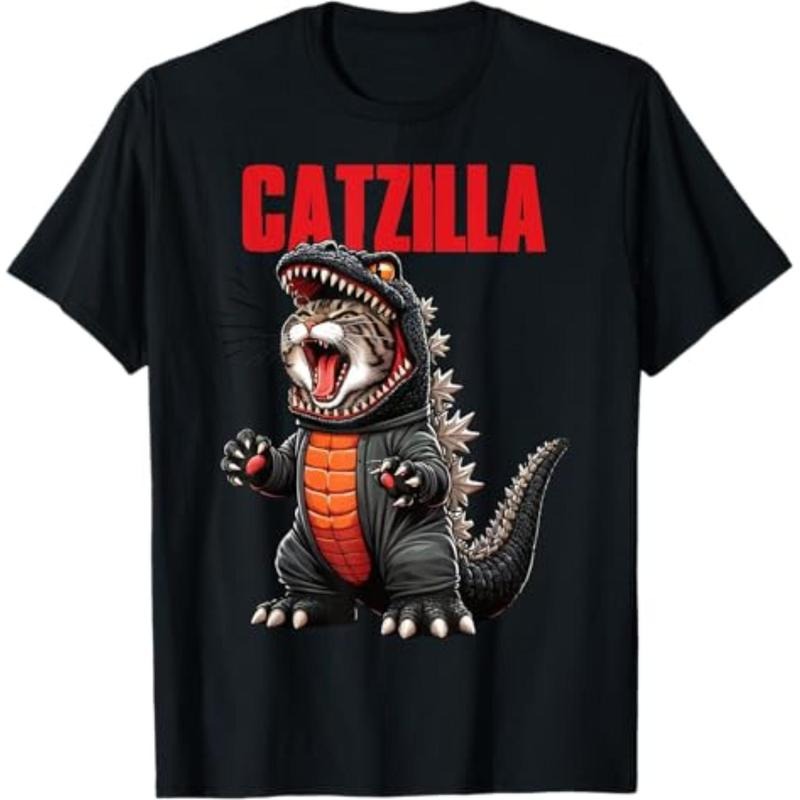 Casual T-shirt Cute Mouthless cat Catzilla T-Shirt for Cat Moms & Dads Graphic Graphic Tees Hoodie, Sweatshirt