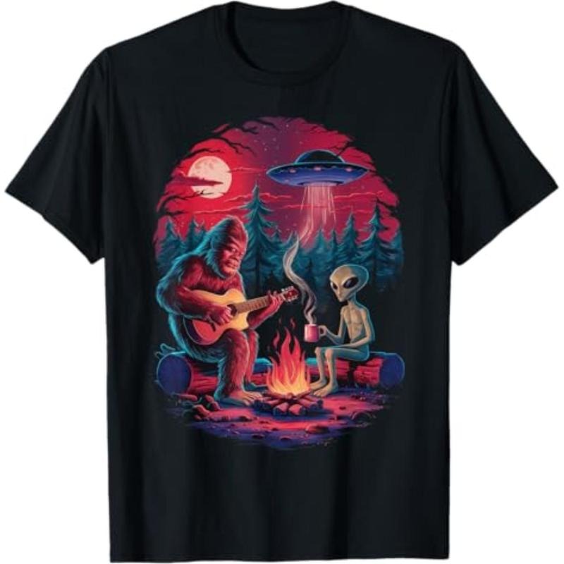 Casual T-shirt Funny Alien Gunpla brand Bigfoot Campfire Moon UFO Adventure Hiking T-Shirt Graphic Graphic Tees Hoodie,...