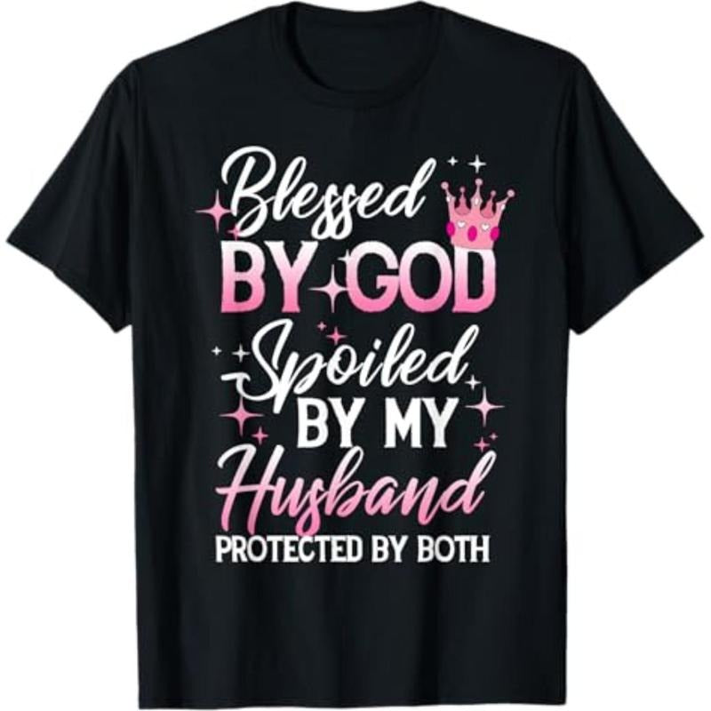 Casual T-shirt Funny Blessed by FOG Spoiled by My Husband Protected By Both T-Shirt Graphic Menswear Hoodie, Sweatshirt