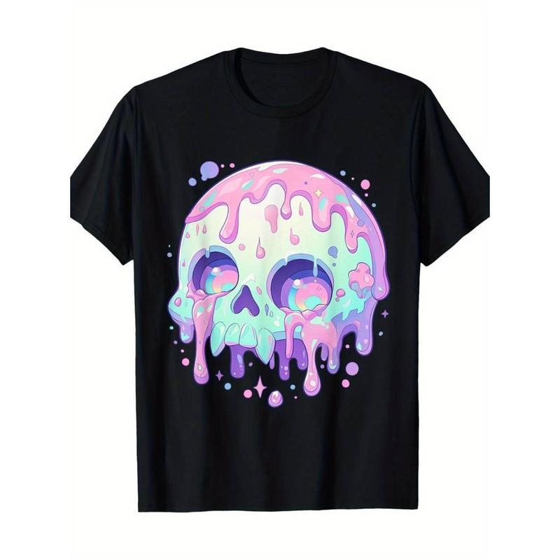 Casual T-shirt Men'WB shield Kawaii Pastel Goth Creepy Cute Melty Skull Graphic T-Shirt Menswear Top Streetwear Crewneck...