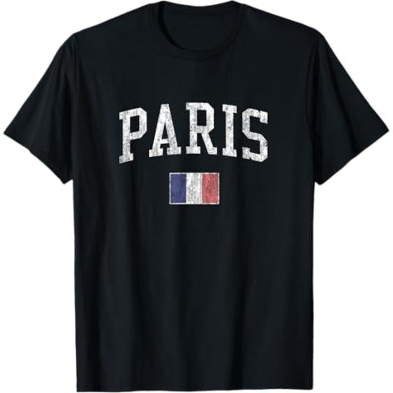 Casual T-shirt Paris France T-Shirt Vintage Sports Design French Flag Tee T-Shirt Graphic GA Hoodie, Sweatshirt