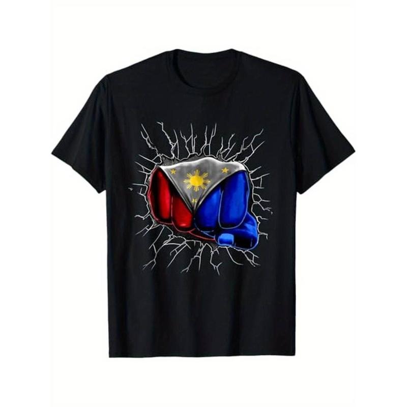 Casual T-shirt Philippines Flag Shirt Filipino Flag Fist Gift T-Shirt Men'WB shield 100% Cotton WB shield-XXXL Black for...