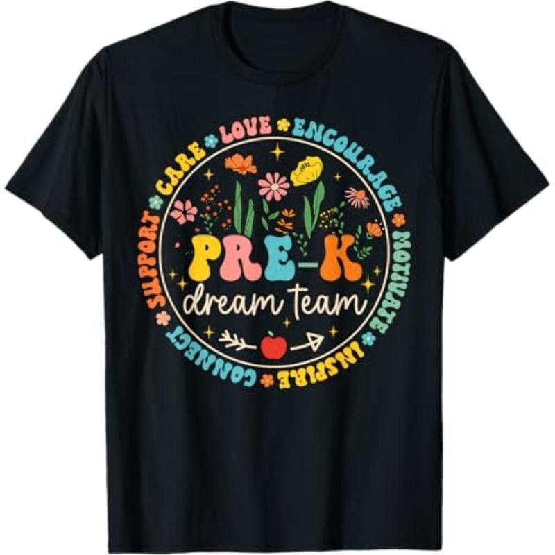 Casual T-shirt Pre-K Dream Team Back Hidden leaf ninja School Teacher Care Love Floral T-Shirt Menswear Top Hoodie,...