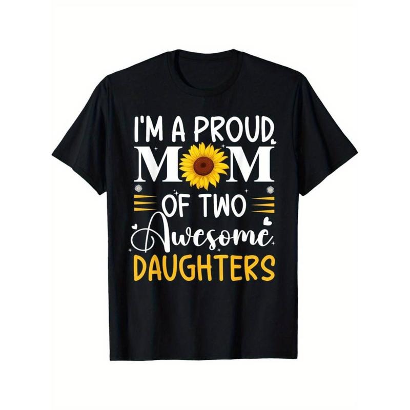 Casual T-shirt Proud Mom FOG Two Awesome Daughters T-Shirt, 100% Cotton Crew Neck Short Sleeve Tee Graphic Streetwear...