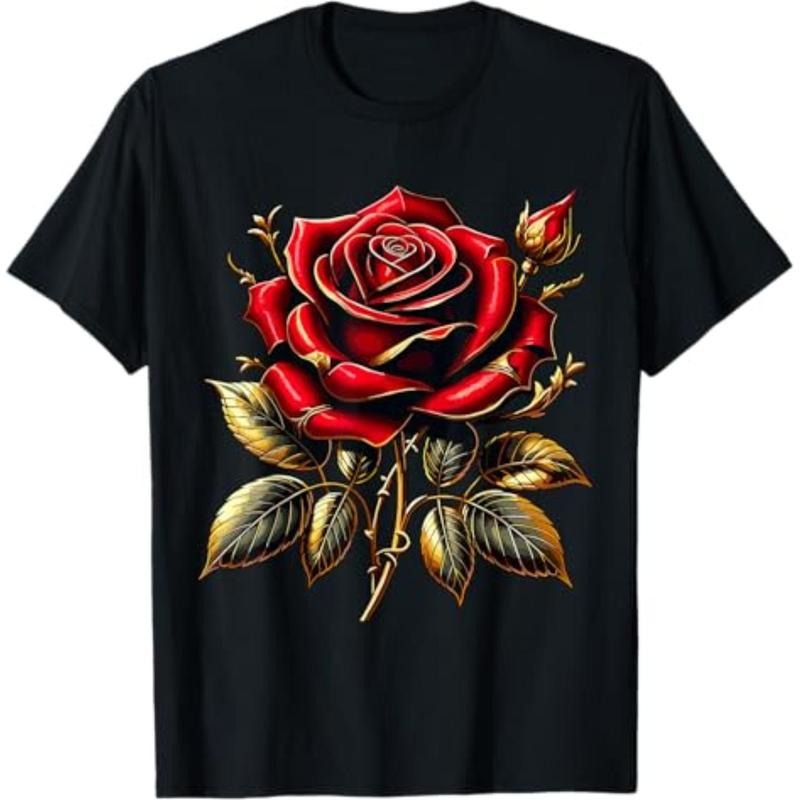 Casual T-shirt Red Rose Red Gunpla brand Gold T-Shirt Graphic Graphic Tees Hoodie, Sweatshirt | DripVista.com