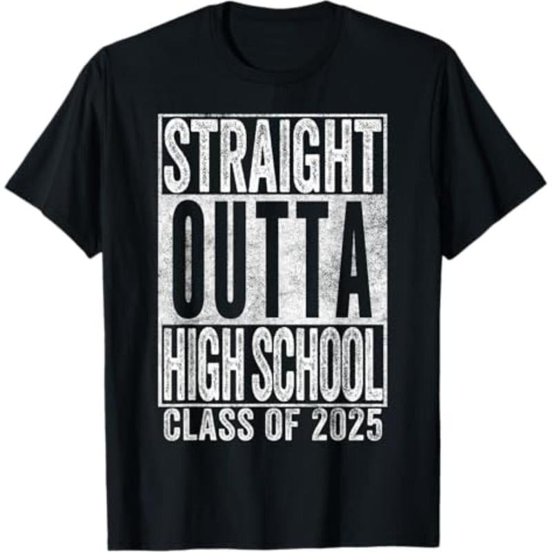Casual T-shirt STRAIGHT OUTTA HIGH SCHOOL Graduation Class FOG 2025 Senior T-Shirt Graphic Graphic Tees